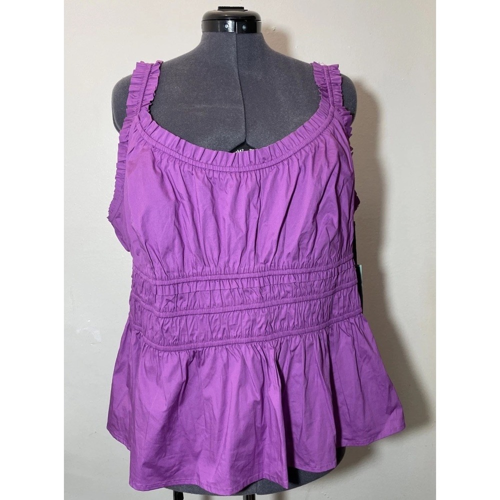 Terra & Sky Women's 1X Extra Wide Fit Purple Scoop Neck Sleeveless Smocked Tank
